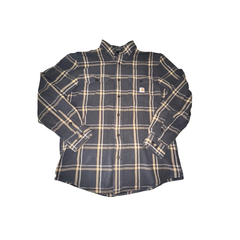 Carhartt Mens Medium Plaid Button Down Shirt Loose Fit Black Outdoor Rugged